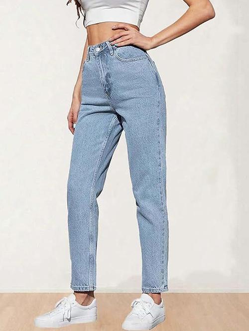 women solid high rise mom fit jeans - 22376510 - Very Small Image - 1
