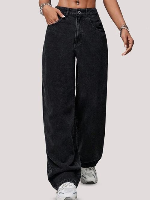 women solid high rise baggy jeans - 22376547 - Very Small Image - 1