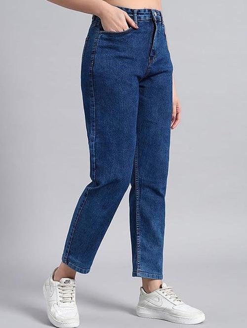 women solid high rise mom fit jeans - 22376581 - Very Small Image - 1