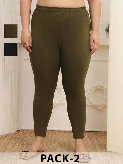 Women Pack Of 2 Plus Size Solid Mid Rise Legging - 22377918 - Very Small Image - 1