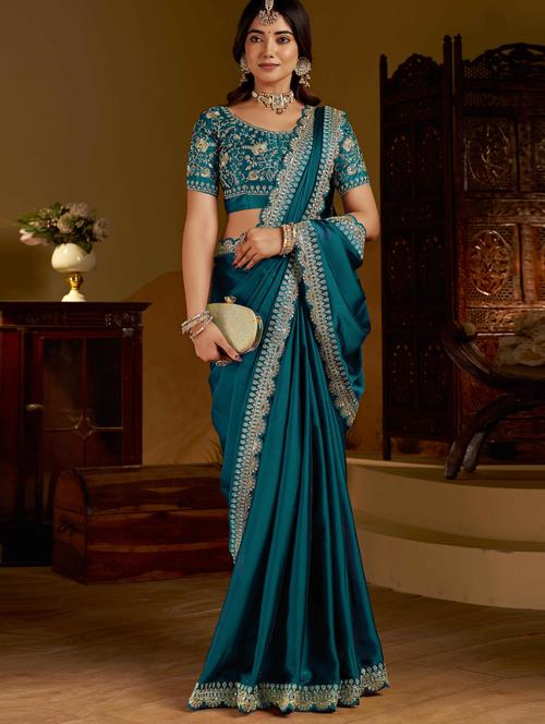 women solid with bordered saree with blouse - 22378550 - Very Small Image - 1