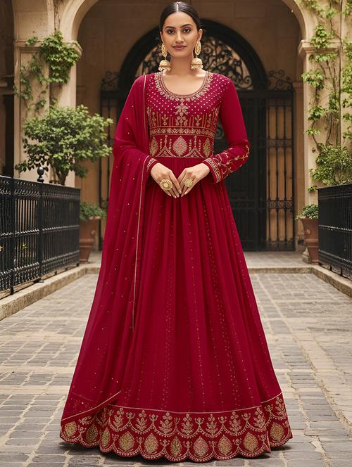 women solid with work semi-stitched suit set - 22379280 - Very Small Image - 1