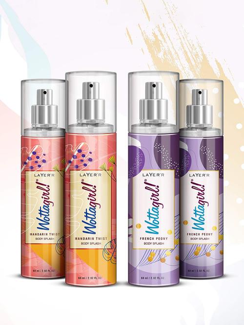 layer'r wottagirl body splash combo pack of 4 -mandarin twist 60ml and french peony 60 ml, spray, women - 22379326 - Very Small Image - 1