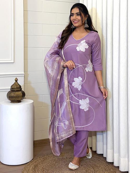 lavender rayon kurta dupatta  set - 22379607 - Very Small Image - 1