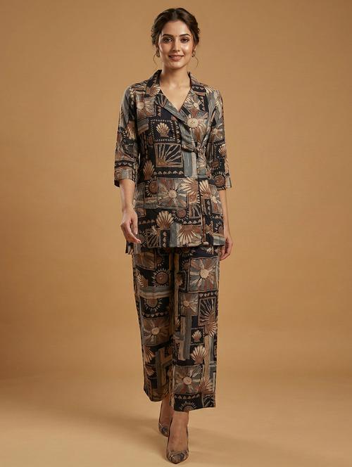 women printed three quarter sleeve top & trouser co-ord set - 22379859 - Very Small Image - 1