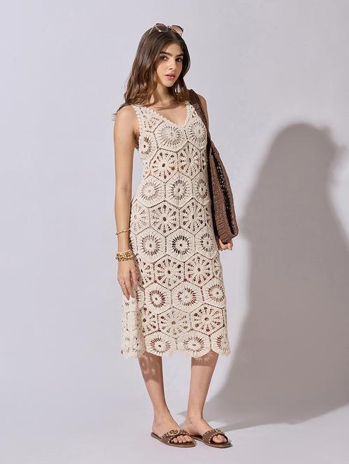 women self designed sleeveless crochet a-line dress - 22381178 - Very Small Image - 1