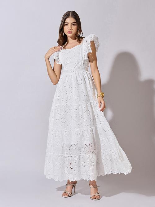 women self designed flute sleeve schiflli tiered dress - 22381190 - Very Small Image - 1