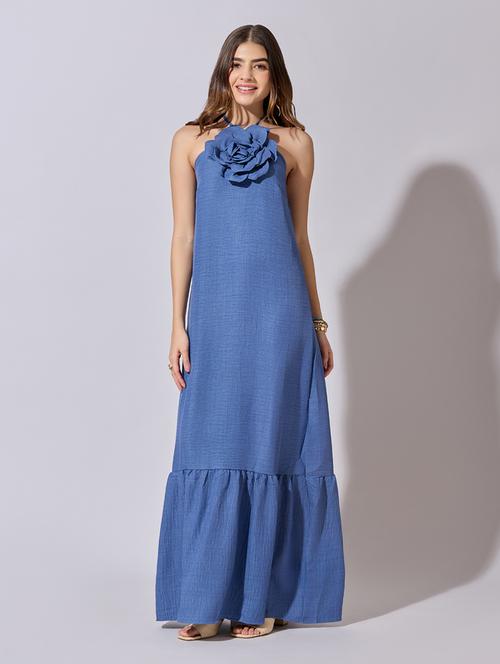 women solid halter neck tiered dress - 22381201 - Very Small Image - 1