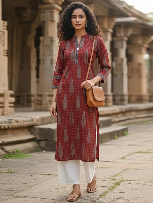 women printed three quarter sleeve straight kurta - 22381640 - Very Small Image - 1