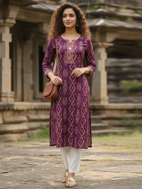women printed three quarter sleeve straight kurta - 22381646 - Very Small Image - 1