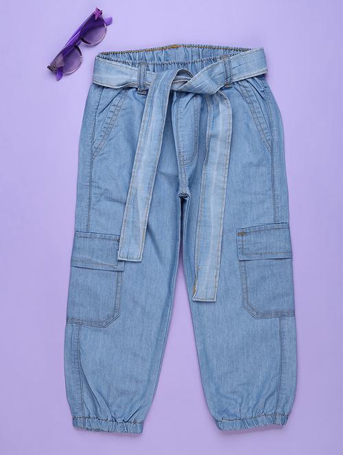 Girls Solid Mid Rise Jogger Fit Cargo Pant - 22381742 - Very Small Image - 1