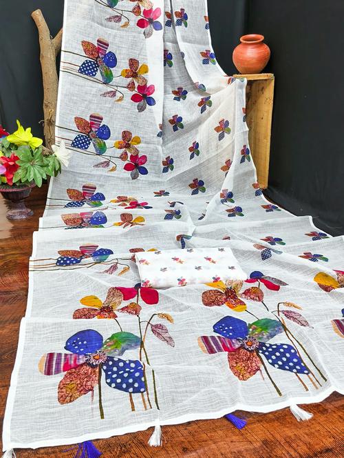 women printed casual wear saree with blouse - 22384529 - Very Small Image - 1