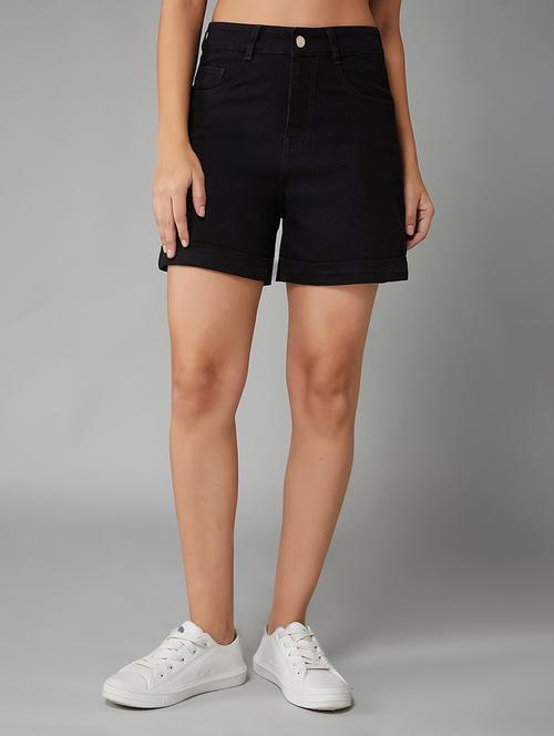 women solid high rise denim shorts - 22385264 - Very Small Image - 1