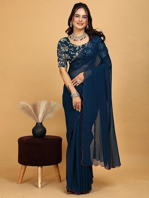 women solid plain saree with blouse - 22385357 - Very Small Image - 1