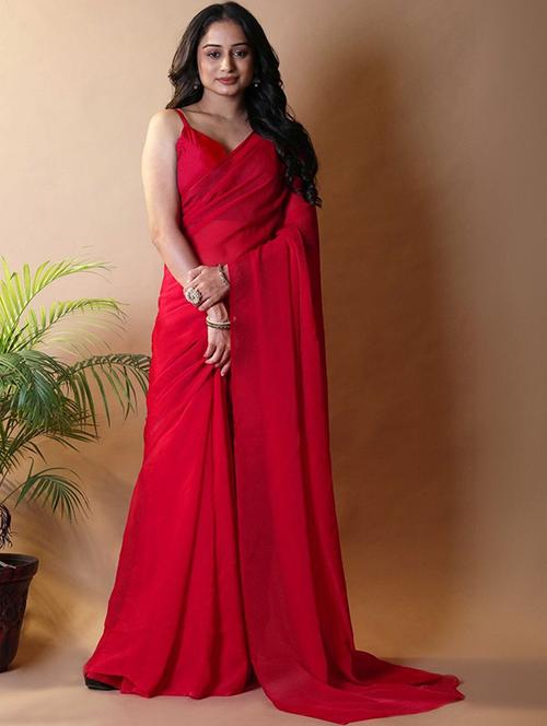 Women Solid Plain Saree With Blouse - 22385427 - Very Small Image - 1