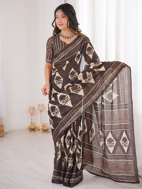 women printed casual wear saree with blouse - 22385480 - Very Small Image - 1