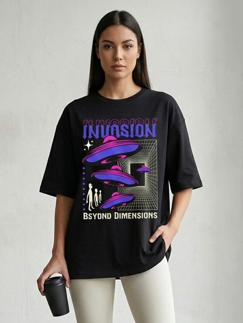 Women Printed Short Sleeve Oversized T-shirt - 22387142 - Very Small Image - 1
