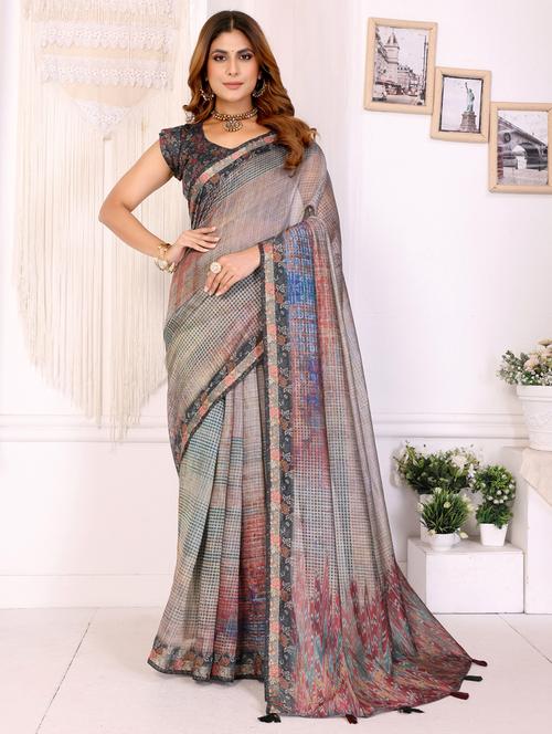 women printed casual wear saree with blouse - 22388890 - Very Small Image - 1