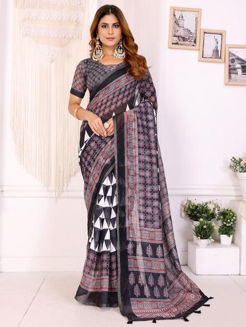 women printed casual wear saree with blouse - 22388968 - Very Small Image - 1