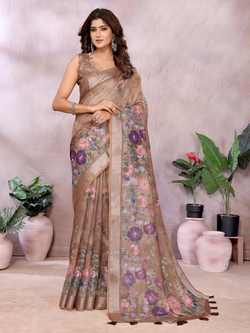 women printed casual wear saree with blouse - 22388985 - Very Small Image - 1