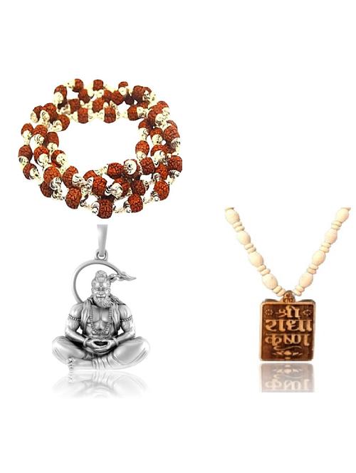  shri hanuman silver pendant with rudraksha and tulsi mala - 22391512 - Very Small Image - 1