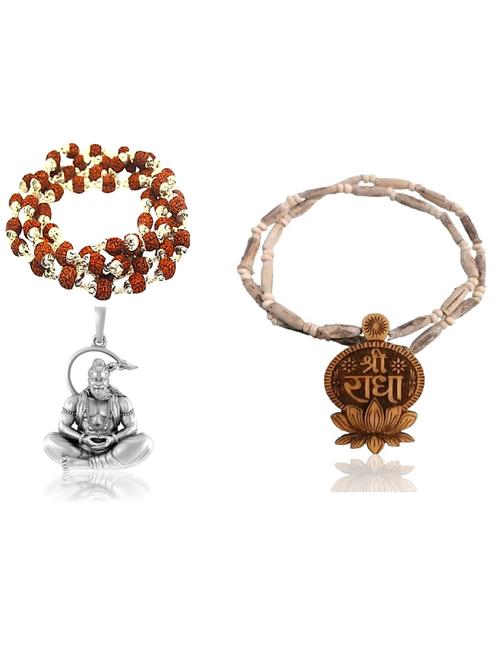  shri hanuman silver pendant with rudraksha and tulsi mala - 22391513 - Very Small Image - 1