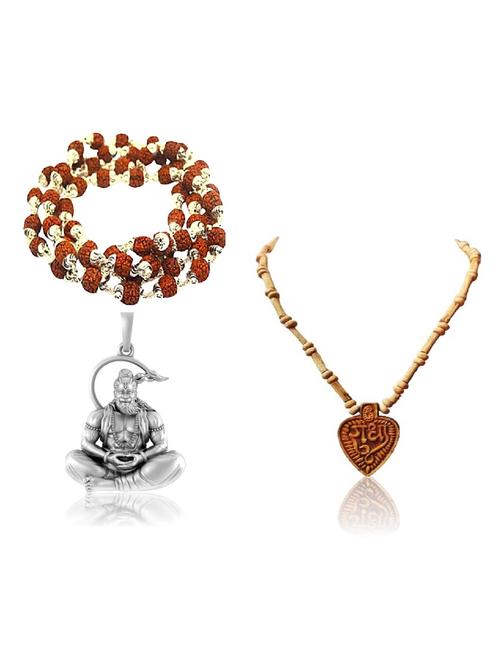  shri hanuman silver pendant with rudraksha and tulsi mala - 22391514 - Very Small Image - 1