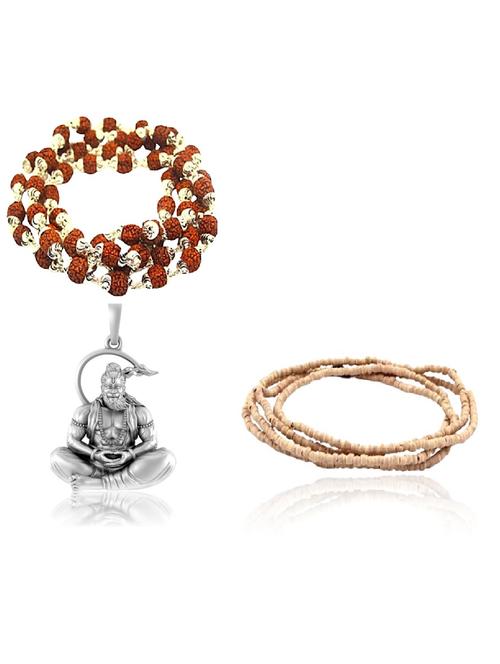  shri hanuman silver pendant with rudraksha and tulsi mala - 22391515 - Very Small Image - 1
