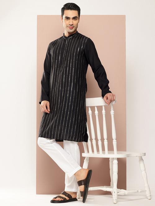 men self design long sleeve kurta - 22391952 - Very Small Image - 1
