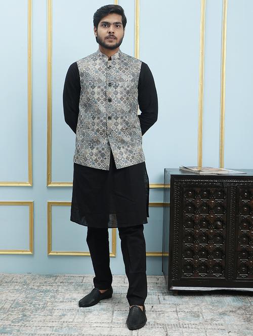 men printed sleeveless nehru jacket - 22392197 - Very Small Image - 1