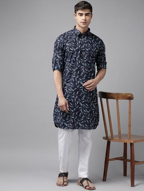 men printed long sleeve pathani kurta - 22392745 - Very Small Image - 1