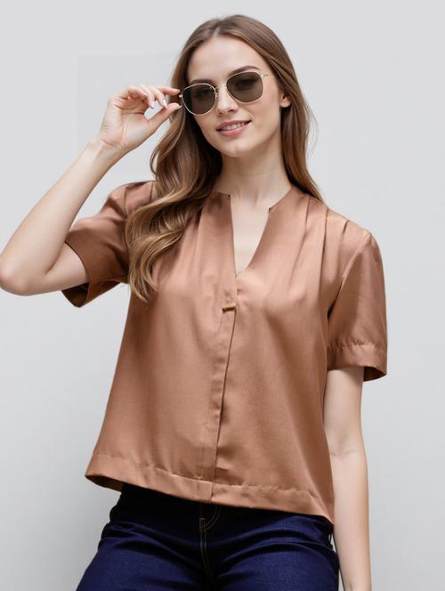 women solid puff sleeve straight top - 22392766 - Very Small Image - 1