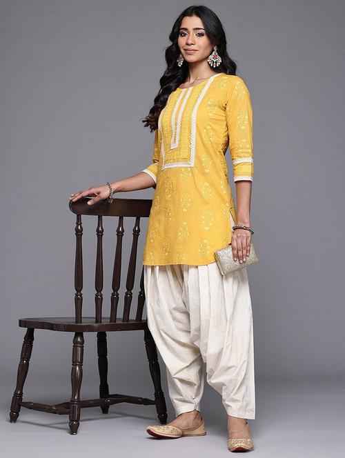 women printed three quarter sleeve kurta patiala set - 22392804 - Very Small Image - 1