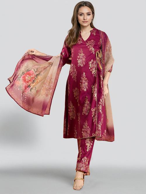 women printed three quarter sleeve kurta pant with dupatta set - 22392825 - Very Small Image - 1