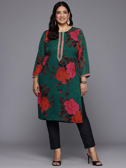 women floral printed long sleeve straight kurta - 22392846 - Very Small Image - 1