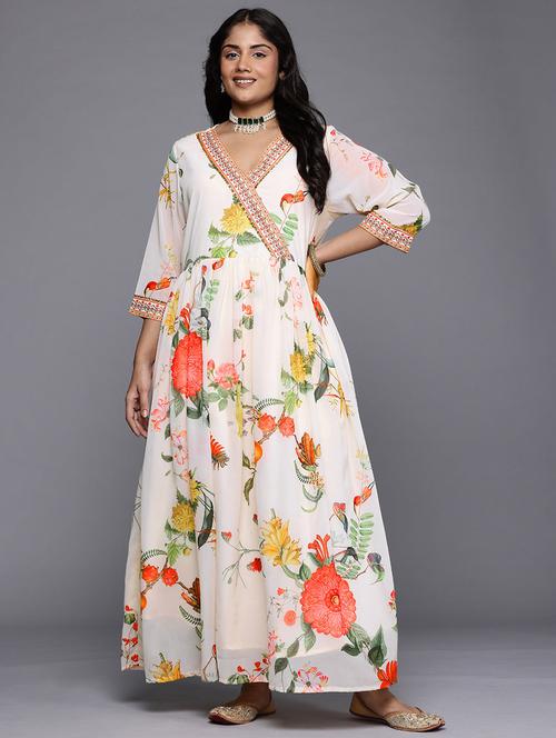 women plus size floral three quarter sleeve ethnic dress - 22392908 - Very Small Image - 1