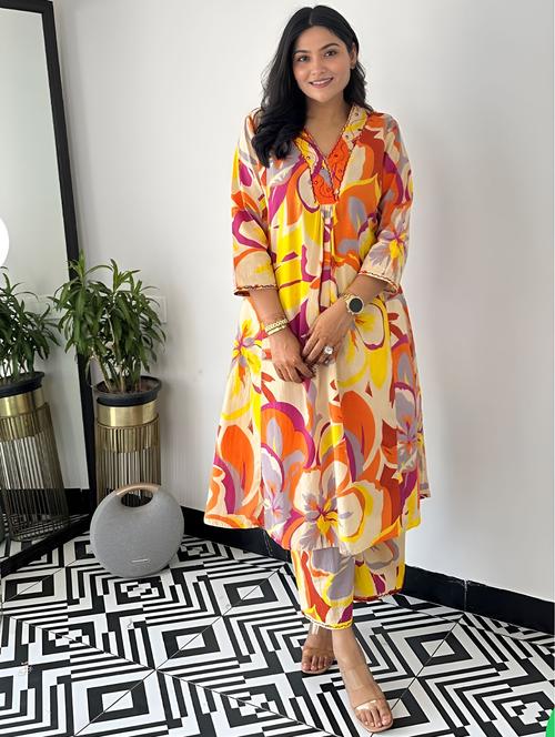 women printed three quarter sleeve ethnic co-ord set - 22393160 - Very Small Image - 1