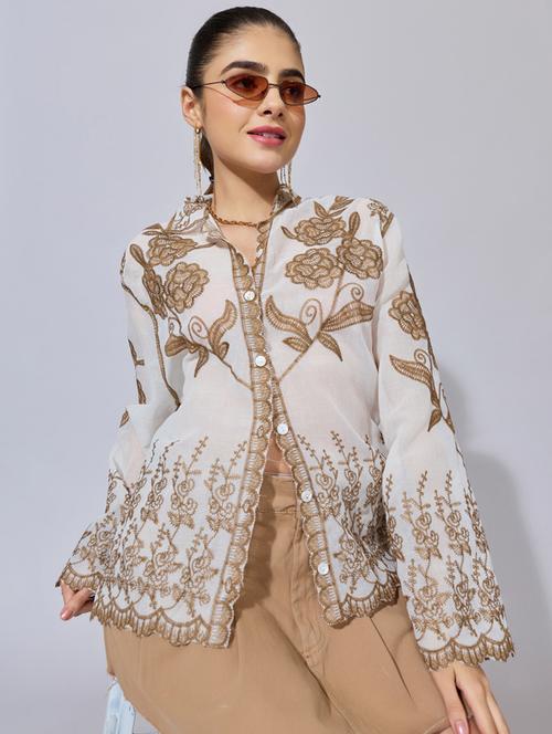 women embroidered collared long sleeve shirt - 22396078 - Very Small Image - 1