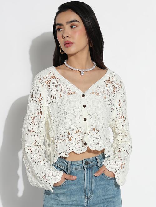 women self designed bell sleeve crochet top - 22396142 - Very Small Image - 1