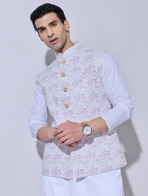 men printed mandarin neck nehru jacket - 22396240 - Very Small Image - 1