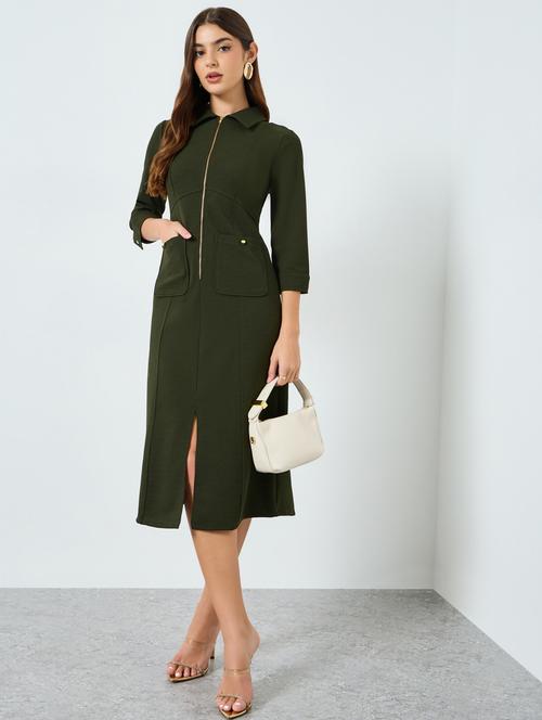 women solid collared bodycon dress - 22397873 - Very Small Image - 1