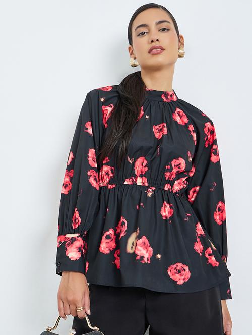 Women Floral Print Puff Sleeve Peplum Top - 22397986 - Very Small Image - 1