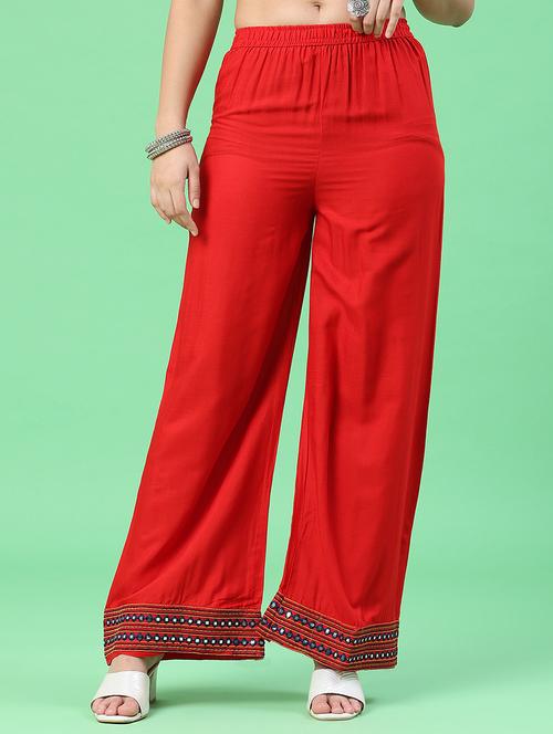 women embroidered mid rise flared palazzo - 22400623 - Very Small Image - 1