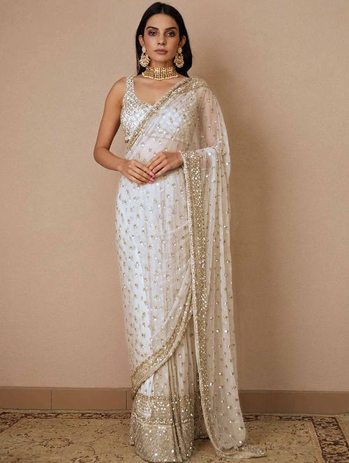 women solid with work embellished saree with blouse - 22401730 - Very Small Image - 1