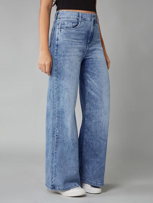 women solid high rise wide leg jeans - 22402189 - Very Small Image - 1