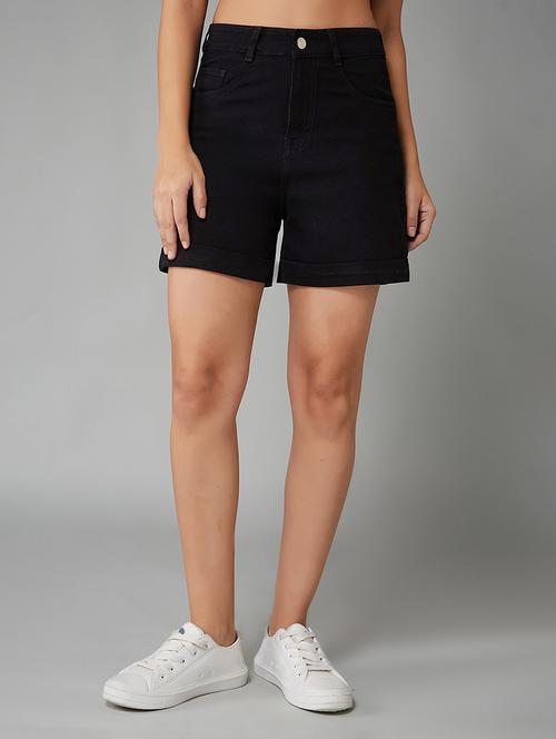 women solid high rise denim shorts - 22402407 - Very Small Image - 1