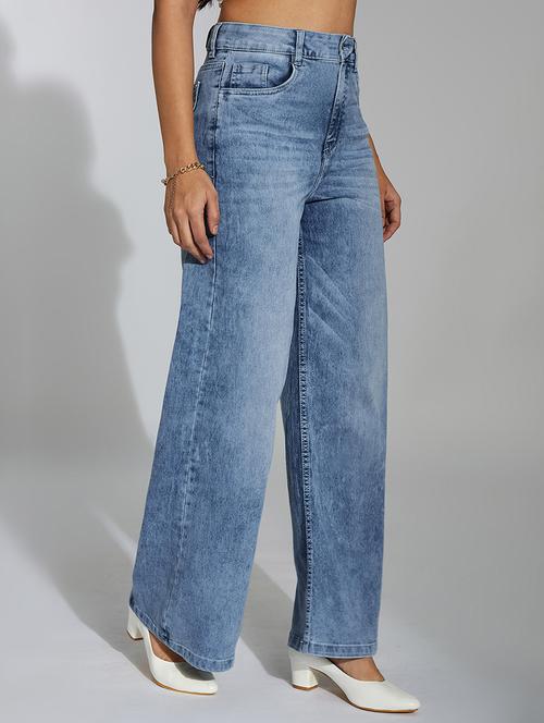 Women Solid High Rise Wide Leg Jeans - 22402668 - Very Small Image - 1