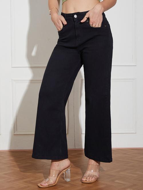 women solid high rise wide leg jeans - 22402706 - Very Small Image - 1