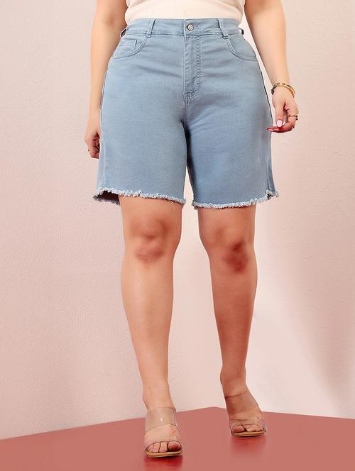 women solid high rise denim short - 22403126 - Very Small Image - 1