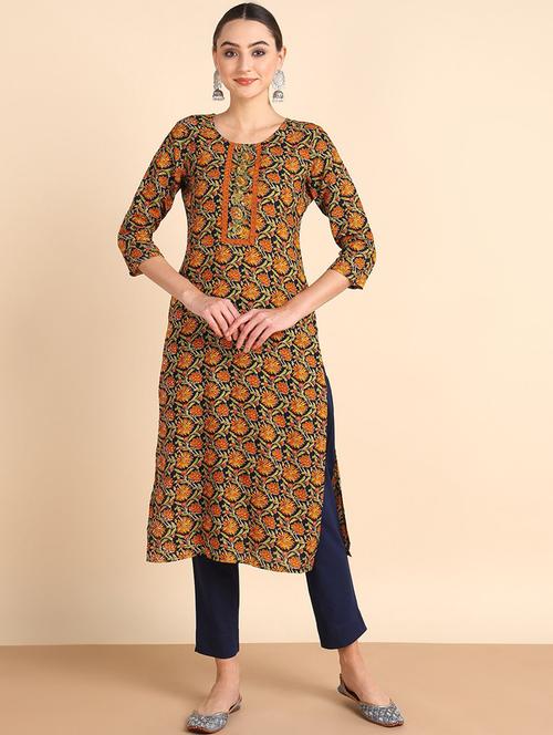women floral printed three quarter sleeve straight kurta - 22407053 - Very Small Image - 1